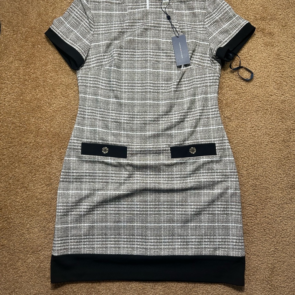 Tommy Hilfiger Black and White Checkered High Low Dress